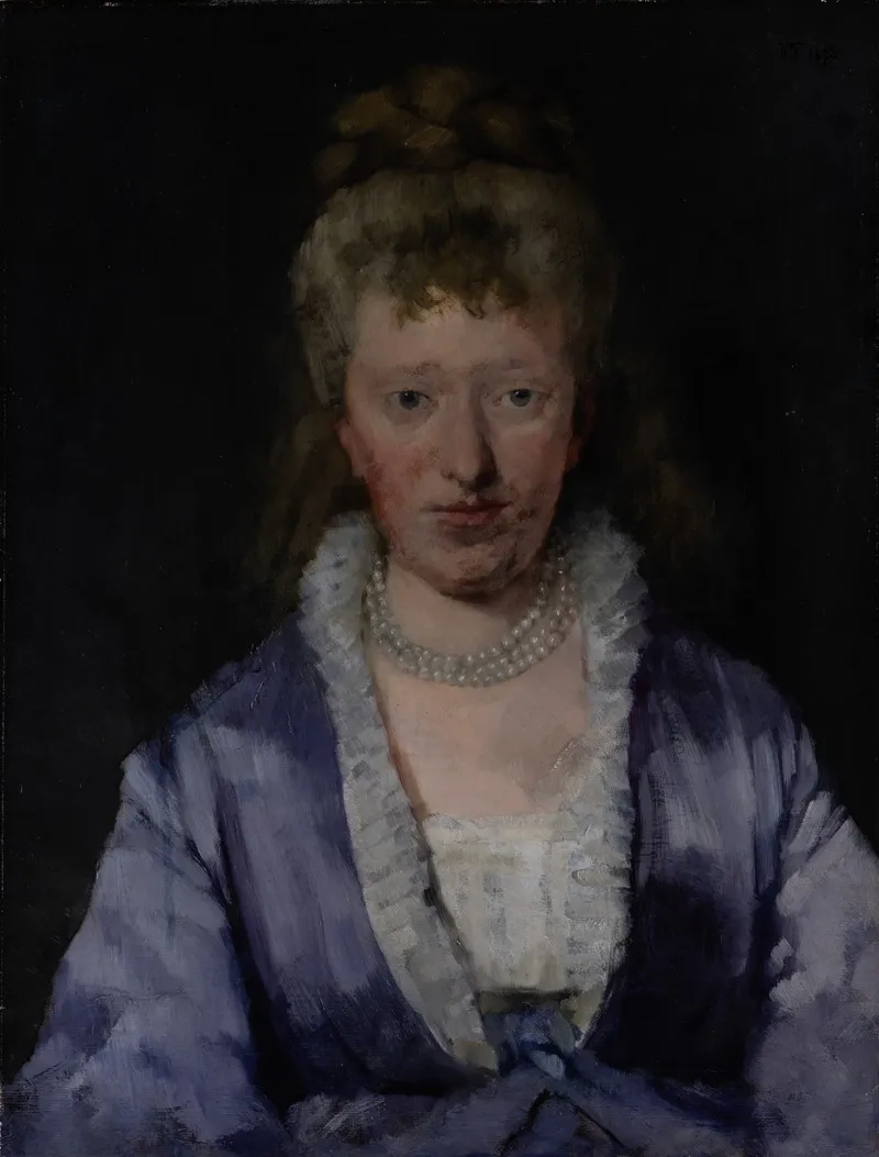 Portrait Of A Dame With A Violet Dress Wall Art by Wilhelm Trübner - High-Resolution Digital Print