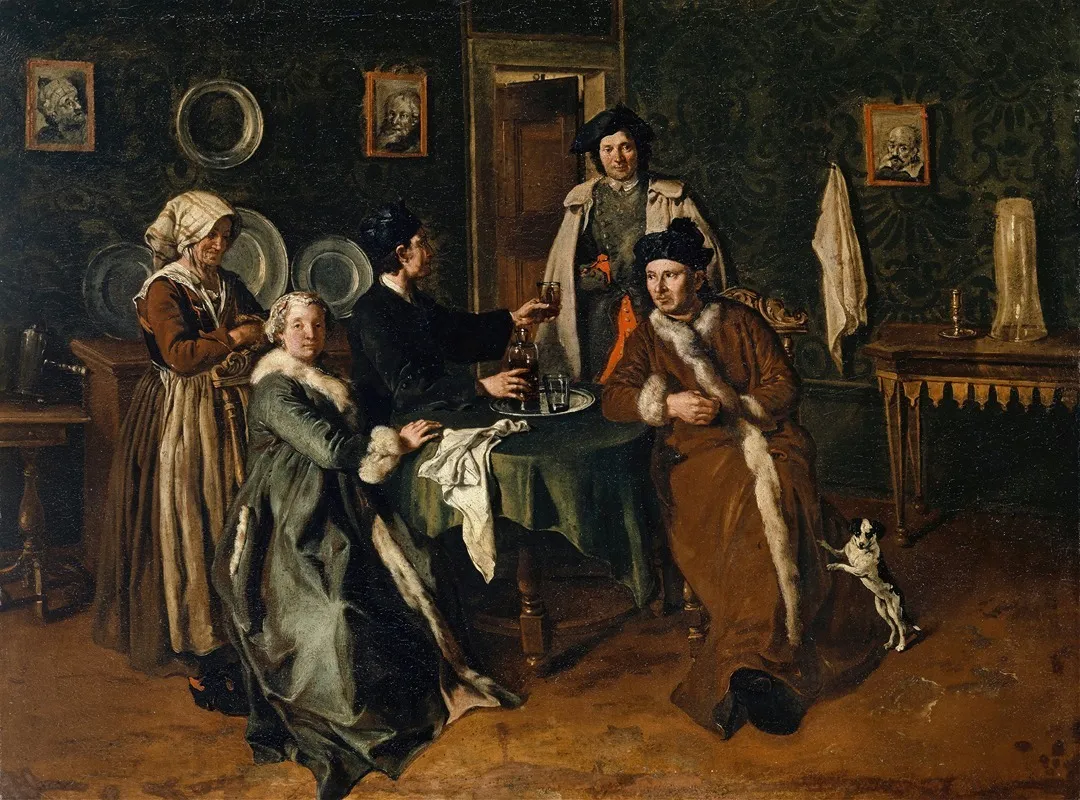 Portrait Of A Family Assembled Around A Table Wall Art by Giacomo Ceruti - High-Resolution Digital Print