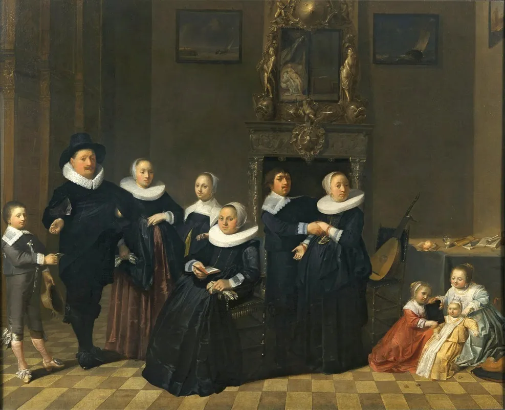 Portrait Of A Family In An Elegant Interior Wall Art by School of Haarlem - High-Resolution Digital Print