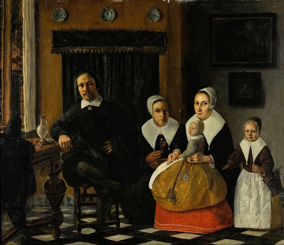 Portrait Of A Family In An Interior Wall Art by Esaias Boursse - High-Resolution Digital Print