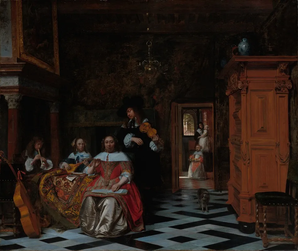 Portrait Of A Family Playing Music Wall Art by Pieter De Hooch - High-Resolution Digital Print
