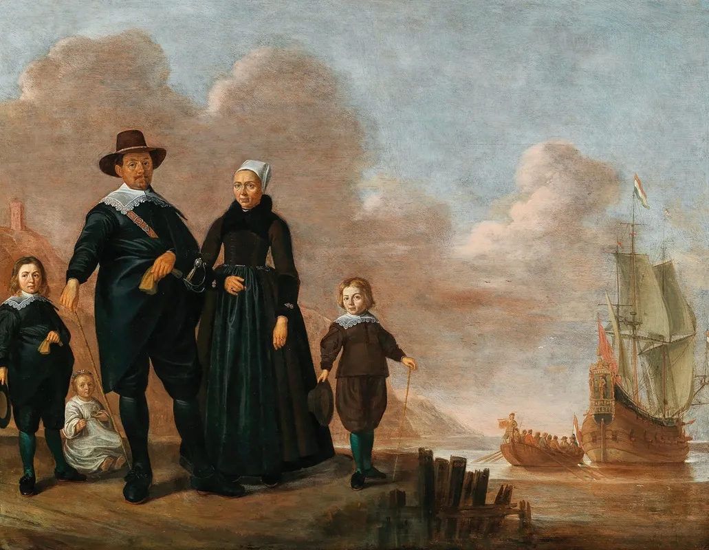 Portrait Of A Family Said To Be Dirk Janssen Bol And His Wife Marritge Claesdr With Their Children Wall Art by Herman Doncker - High-Resolution Digital Print