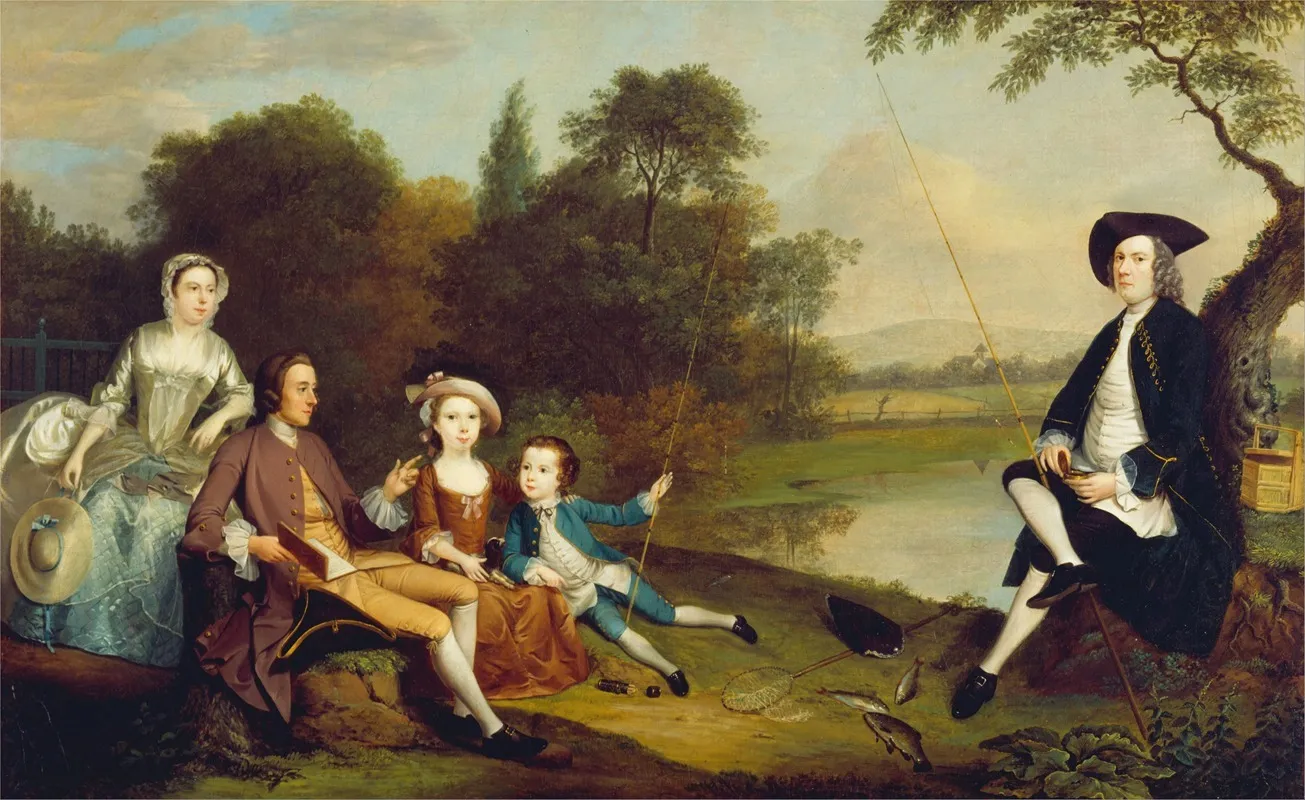 Portrait Of A Family Traditionally Known As The Swaine Family Of Fencroft Cambridgeshire Wall Art by Arthur Devis - High-Resolution Digital Print