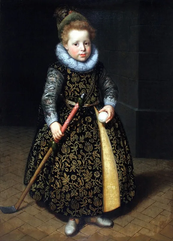 Portrait Of A Four Year Old Boy With A Club And Ball Wall Art by Paulus Moreelse - High-Resolution Digital Print