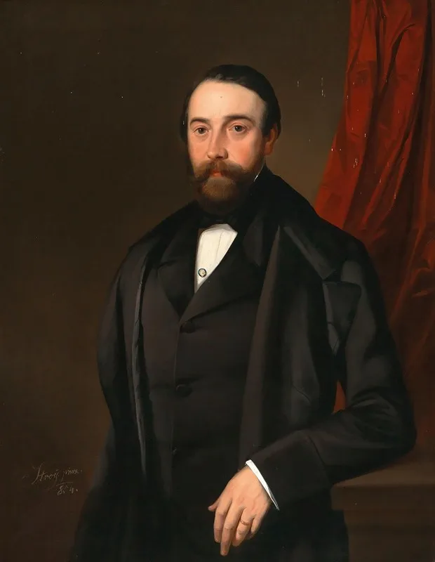 Portrait Of A Gentleman Before A Red Curtain Wall Art by Mihael Stroj - High-Resolution Digital Print