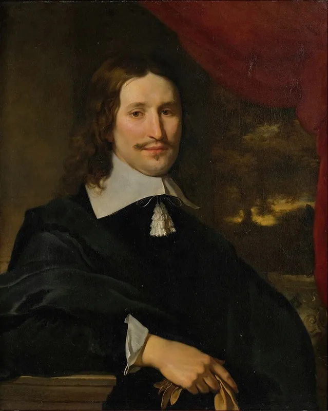 Portrait Of A Gentleman Holding Gloves Half Length Before A Landscape