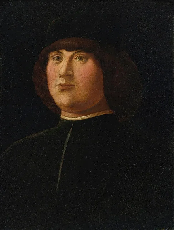 Portrait Of A Gentleman In A Black Cap With An Elaborate Zazzera Wall Art by Alvise Vivarini - High-Resolution Digital Print