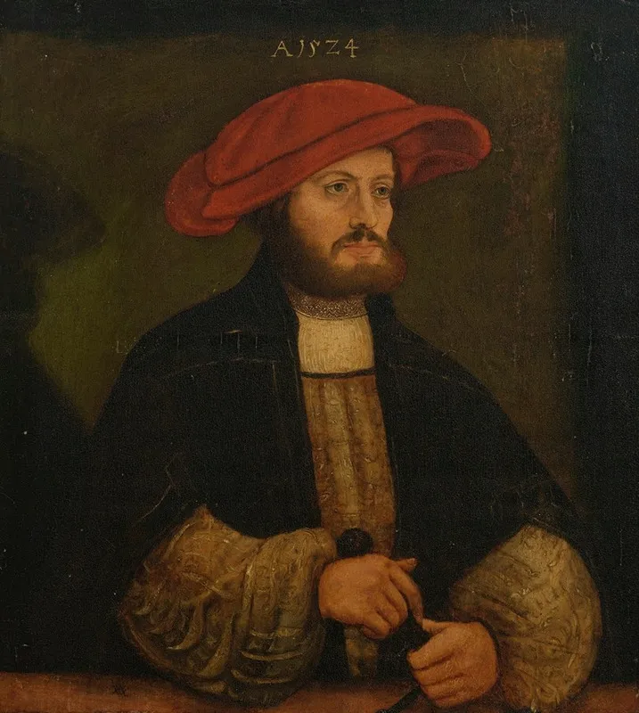 Portrait Of A Gentleman In A Red Cap Before A Ledge Wall Art by Anton Woensam - High-Resolution Digital Print