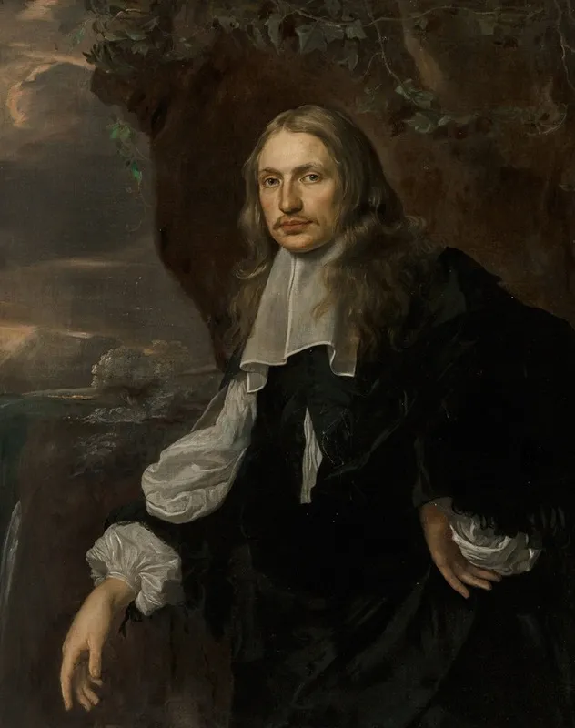 Portrait Of A Gentleman Standing Before A Cliff Three Quarter Length Wall Art by Jan Mijtens - High-Resolution Digital Print