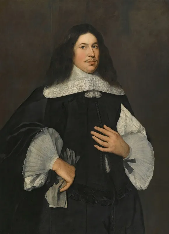 Portrait Of A Gentleman Three Quarter Length Holding A Pair Of Gloves In His Right Hand Wall Art by Hendrick Berckman - High-Resolution Digital Print