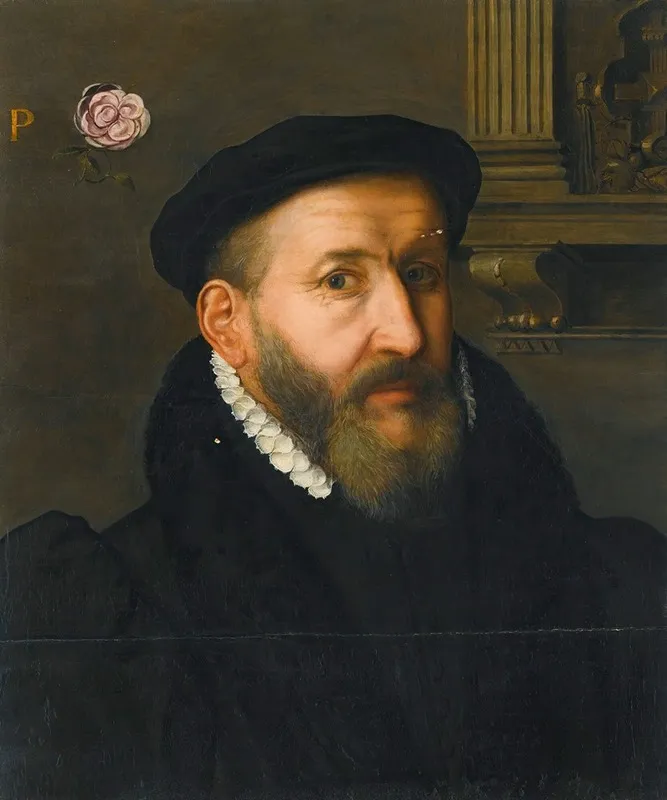 Portrait Of A Gentleman Wearing A Black Beret And A White Collar Wall Art by Circle of Willem Key - High-Resolution Digital Print