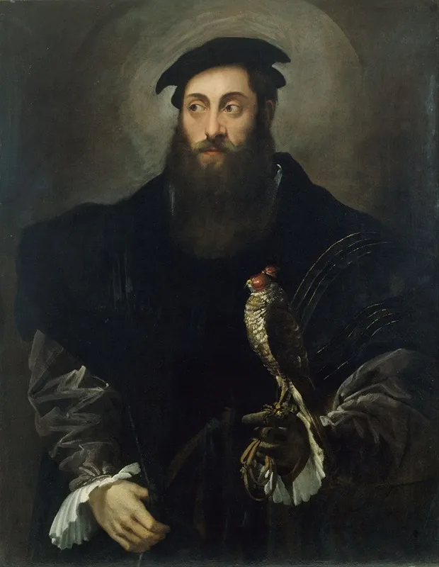 Portrait Of A Gentleman With A Falcon Wall Art by Nicolò dell'Abate - High-Resolution Digital Print