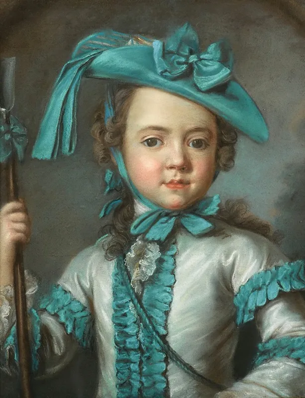 Portrait Of A Girl En Jardiniere Holding A Houlette Wall Art by Claude Pougin de Saint Aubin - High-Resolution Digital Print
