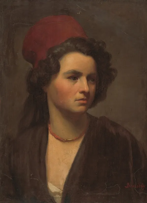 Portrait Of A Girl In A Red Scarf Wall Art by Gyula Benczúr - High-Resolution Digital Print