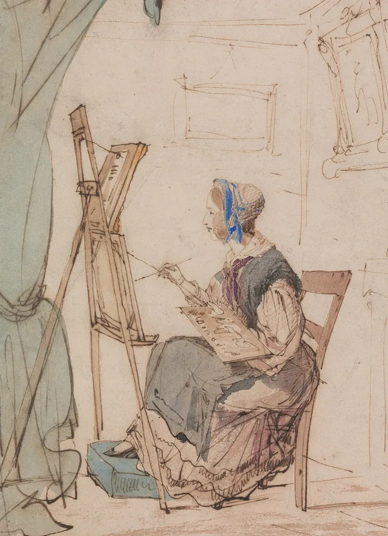 Portrait Of A Girl Sketching Wall Art by William Henry Brooke - High-Resolution Digital Print