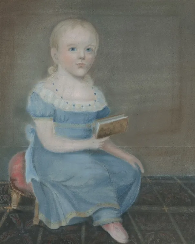 Portrait Of A Girl With Blue Eyes And Blue Dress Wall Art by B. Doyle - High-Resolution Digital Print