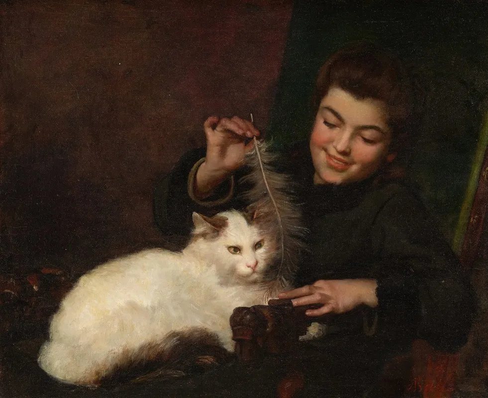 Portrait Of A Girl With Cat Wall Art by Antoine Jean Bail - High-Resolution Digital Print