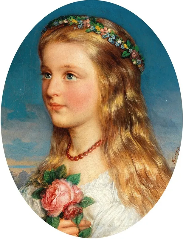 Portrait Of A Girl With Flowers And Roses Wall Art by Friedrich Krepp - High-Resolution Digital Print