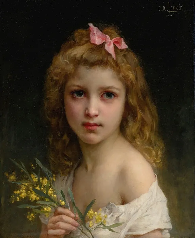 Portrait Of A Girl With Mimosa Blossoms Wall Art by Charles Amable Lenoir - High-Resolution Digital Print