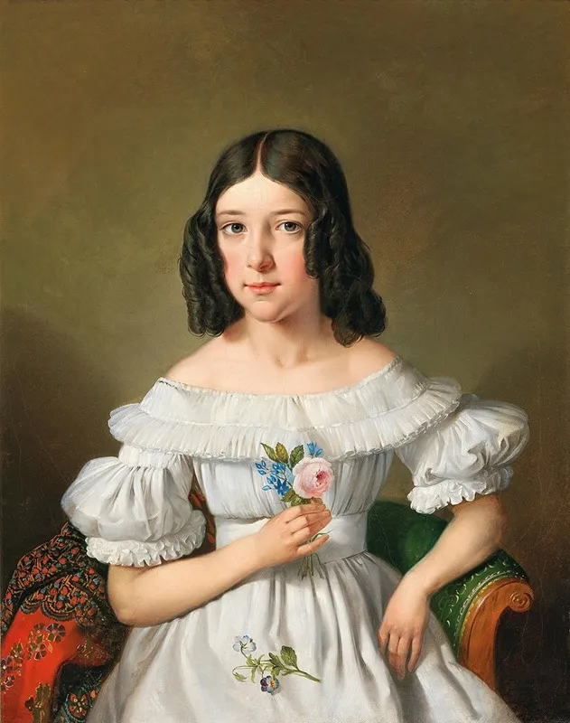 Portrait Of A Girl With Rose Wall Art by Eduard Klieber - High-Resolution Digital Print
