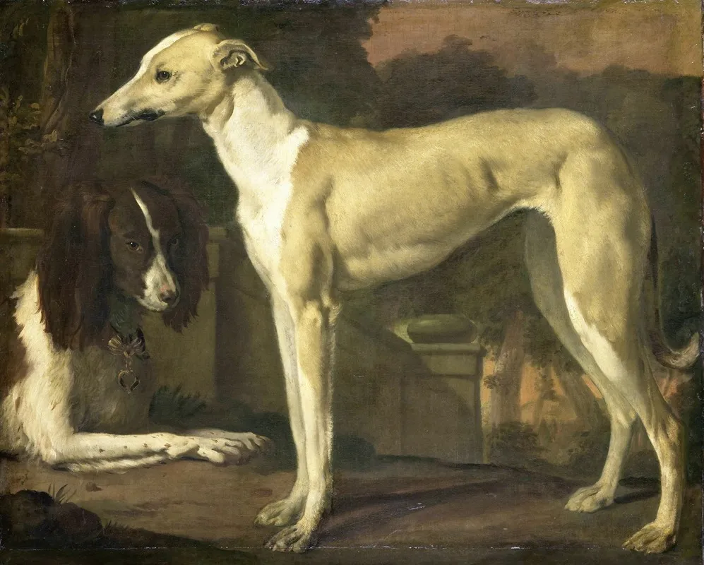 Portrait Of A Greyhound And Spaniel Wall Art by Jan Weenix - High-Resolution Digital Print