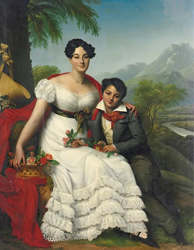 Portrait Of A Lady And Her Son Wall Art by August Riedel - High-Resolution Digital Print