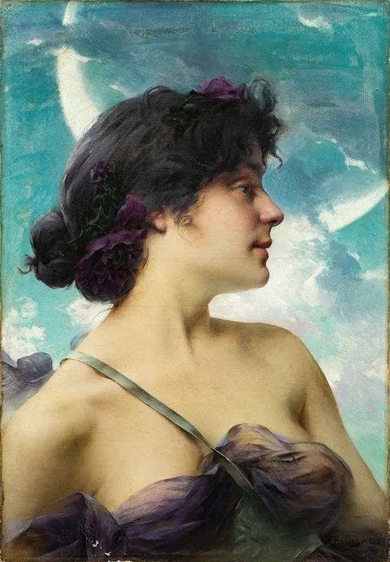 Portrait Of A Lady As Diana Also Called A Beauty In Violet Wall Art by Paul-François Quinsac - High-Resolution Digital Print