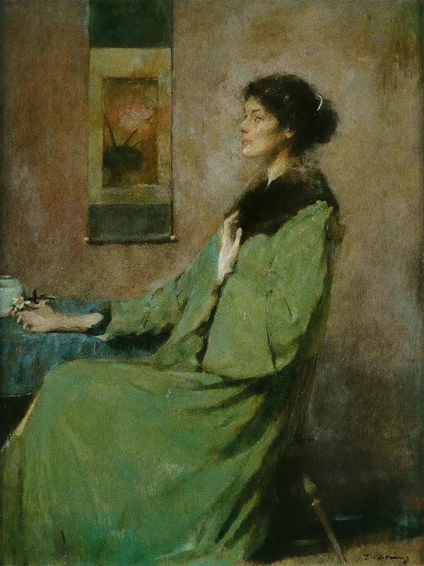 Portrait Of A Lady Holding A Rose