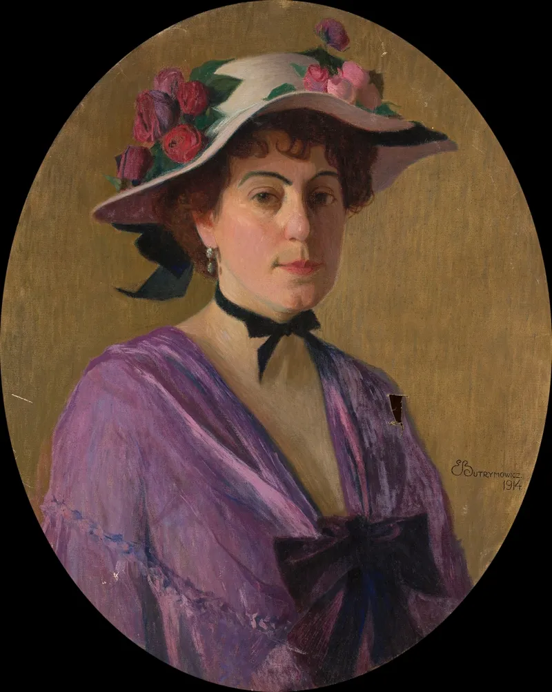 Portrait Of A Lady In A Hat With Flowers Wall Art by Edward Butrymowicz - High-Resolution Digital Print