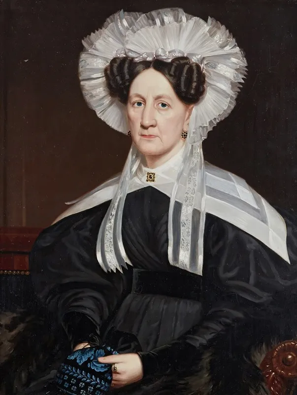 Portrait Of A Lady In A Lace Cap Said To Be A Wife Of A Sea Captain Wall Art by Frederick Randolph Spencer - High-Resolution Digital Print