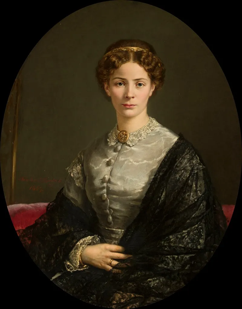 Portrait Of A Lady In A Lacy Scarf Wall Art by Adalbert Begas - High-Resolution Digital Print