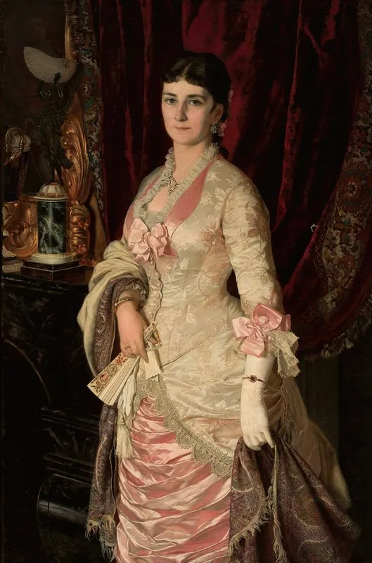 Portrait Of A Lady In A Satin Dress Wall Art by Bolesław Łaszczyński - High-Resolution Digital Print