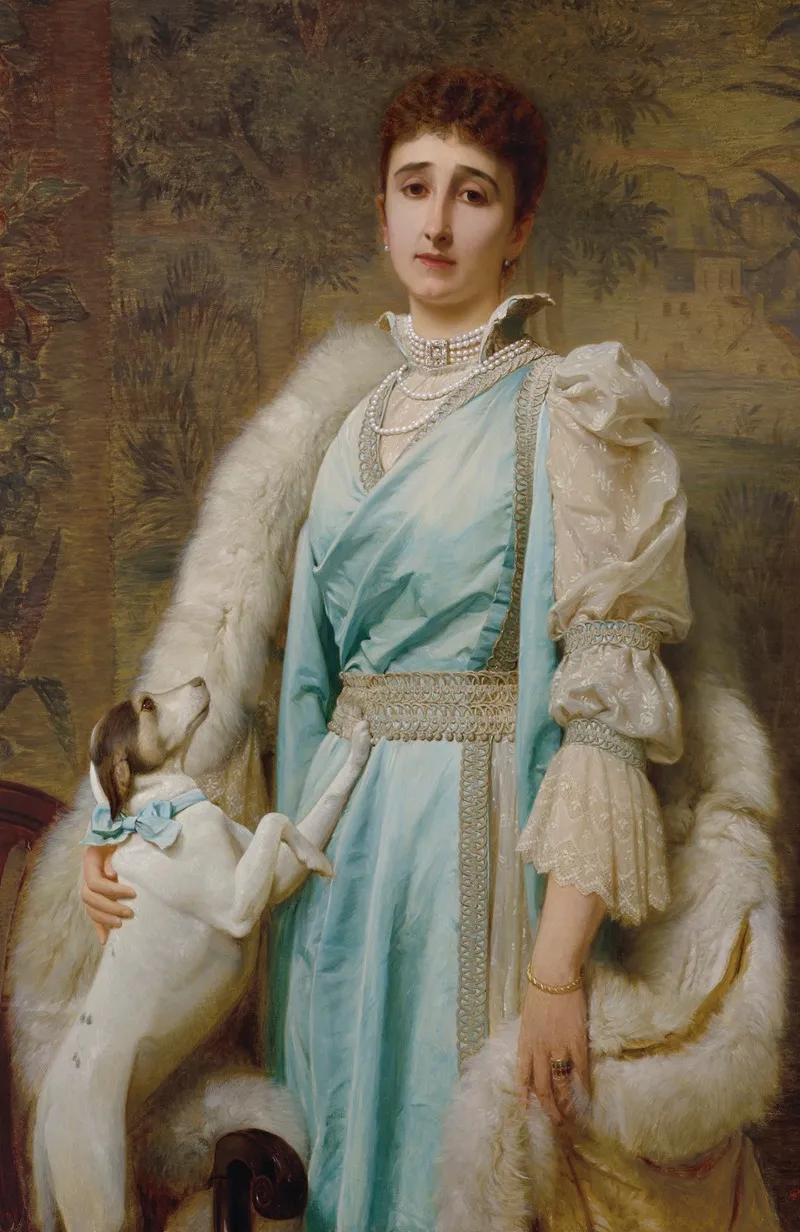 Portrait Of A Lady In An Aquamarine Dress Wall Art by Charles Edward Perugini - High-Resolution Digital Print