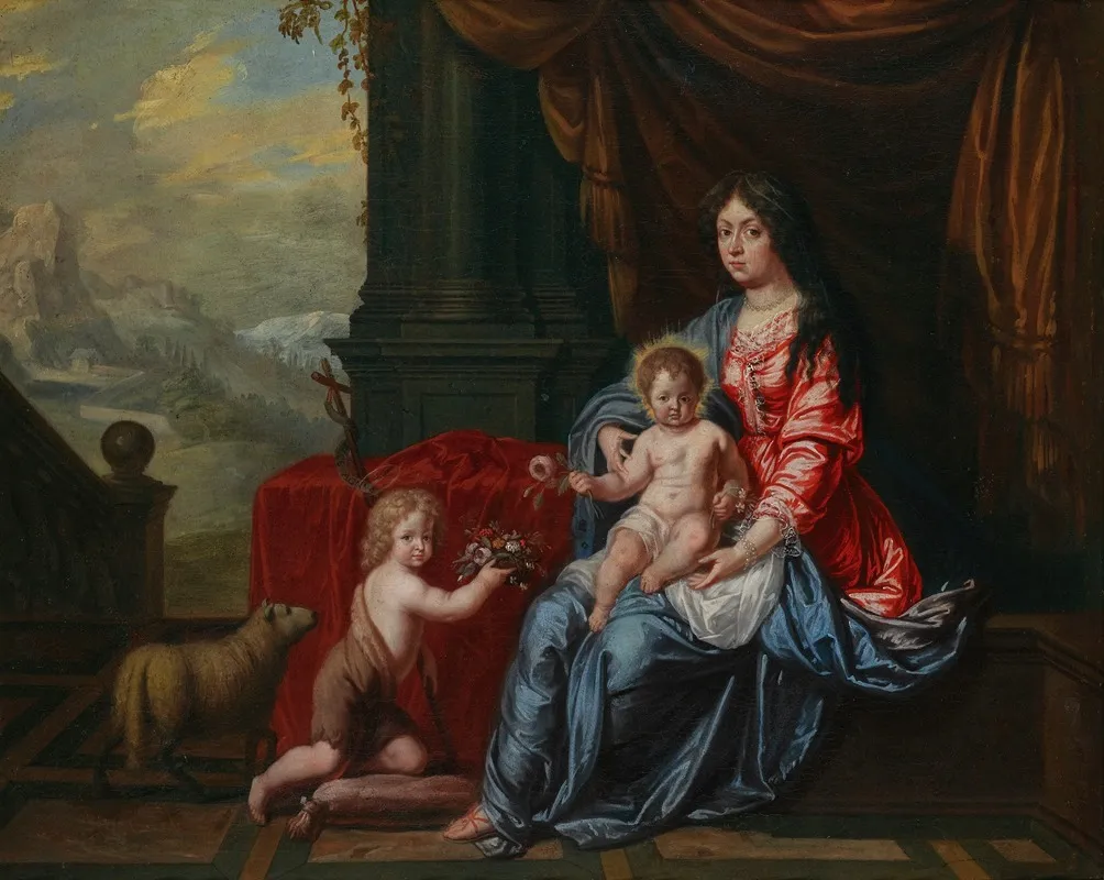 Portrait Of A Lady In The Guise Of The Madonna With A Child Beside Them The Infant Saint John The Baptist Wall Art by Victor Honoré Janssens - High-Resolution Digital Print