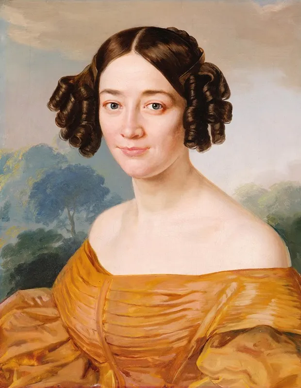 Portrait Of A Lady In Yellow Dress Portrait Of Luise Polackova 1803 1873 Wall Art by Stanislav Kapsarides - High-Resolution Digital Print
