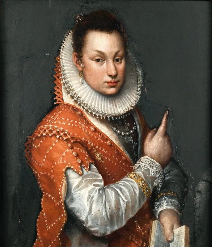 Portrait Of A Lady Wearing A Ruff Holding A Book In Her Left Hand Wall Art by Lavinia Fontana - High-Resolution Digital Print
