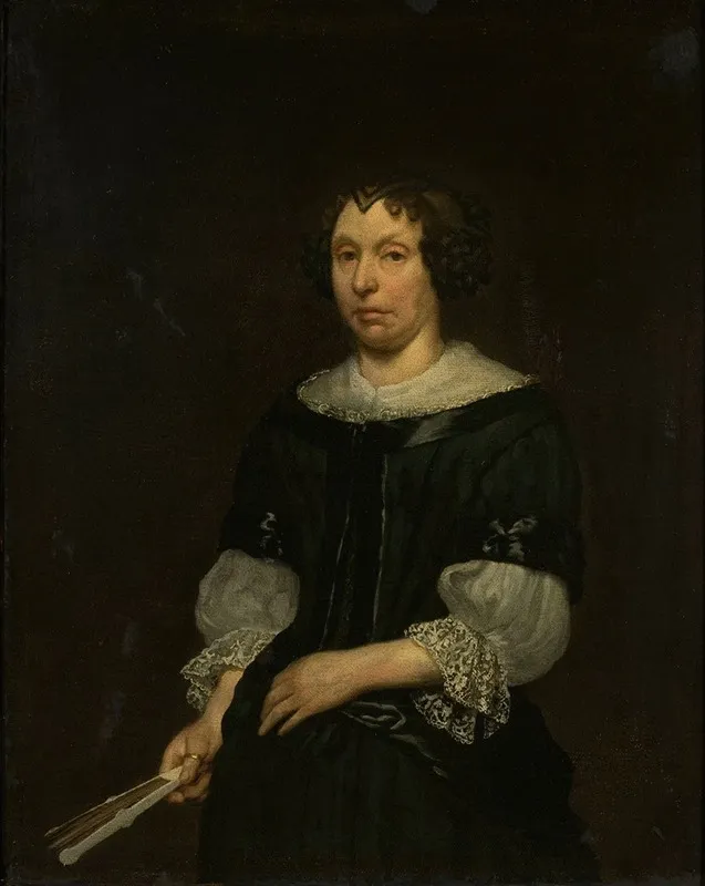 Portrait Of A Lady With A Folding Fan Wall Art by Hendrick Ten Oever - High-Resolution Digital Print