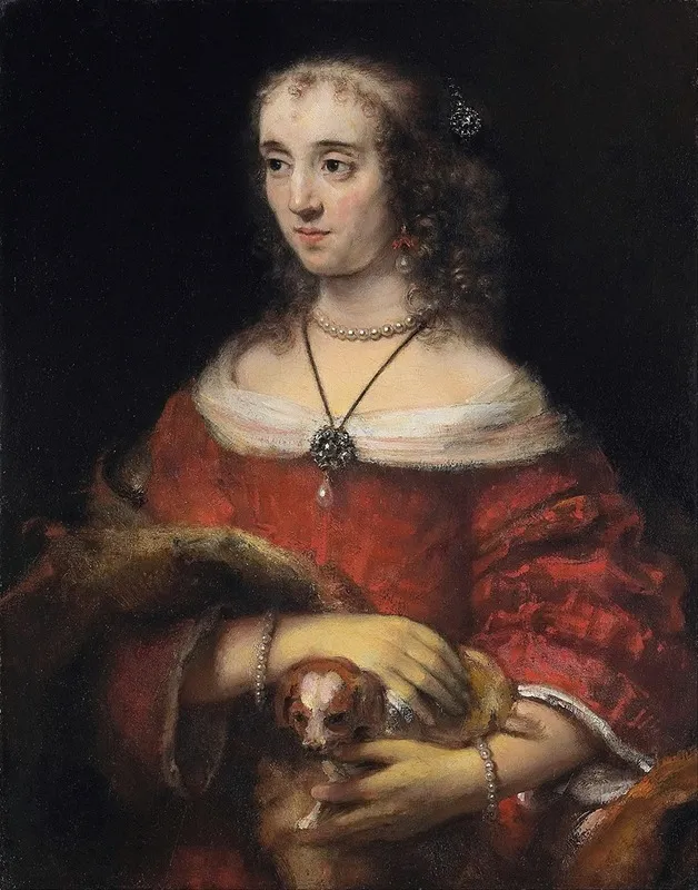 Portrait Of A Lady With A Lap Dog 2 Wall Art by Rembrandt van Rijn - High-Resolution Digital Print