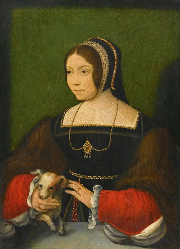 Portrait Of A Lady With A Small Dog Wall Art by Flemish School - High-Resolution Digital Print