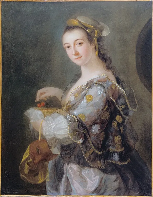 Portrait Of A Lady With Mask And Cherries Wall Art by Benjamin Wilson - High-Resolution Digital Print
