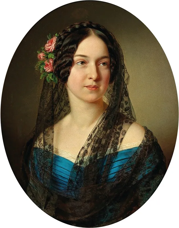 Portrait Of A Lady With Roses In Her Hair Wall Art by Anton Einsle - High-Resolution Digital Print