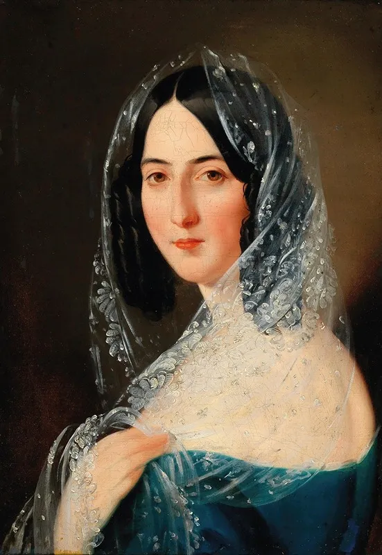 Portrait Of A Lady With White Lace Veil Wall Art by Mihael Stroj - High-Resolution Digital Print