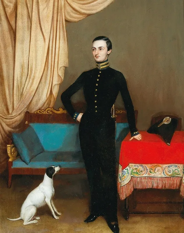 Portrait Of A Law Student At The University Of St Petersburg With A Dog Wall Art by J. Sidko - High-Resolution Digital Print