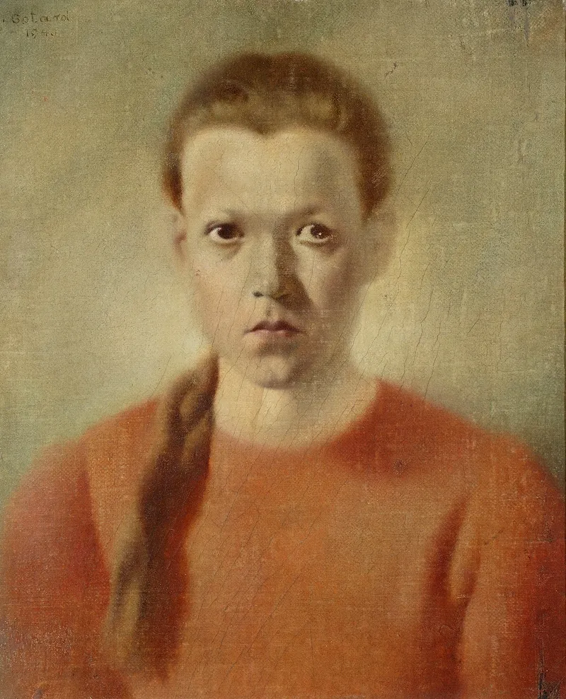 Portrait Of A Little Girl With A Plait Wall Art by Jan Gotard - High-Resolution Digital Print