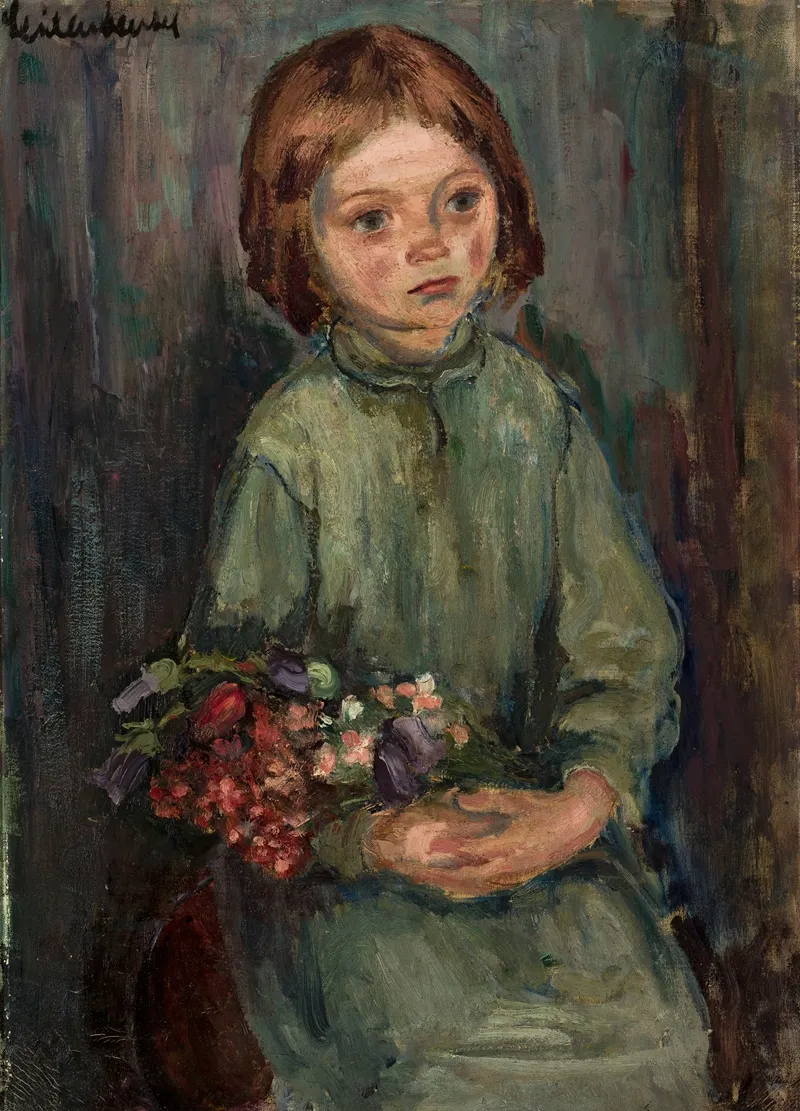 Portrait Of A Little Girl With Flowers Wall Art by Efraim Seidenbeutel - High-Resolution Digital Print