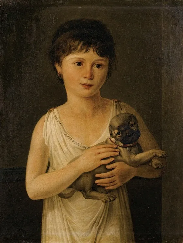 Portrait Of A Little Girl With Her Carlin Wall Art by Jeanne Elisabeth Chaudet - High-Resolution Digital Print