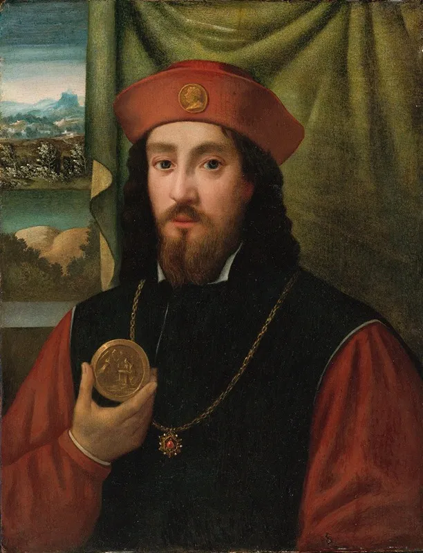 Portrait Of A Man Holding A Medal