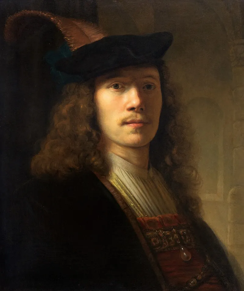 Portrait Of A Man In A Feathered Bonnet Wall Art by Pieter Hermansz Verelst   - High-Resolution Digital Print