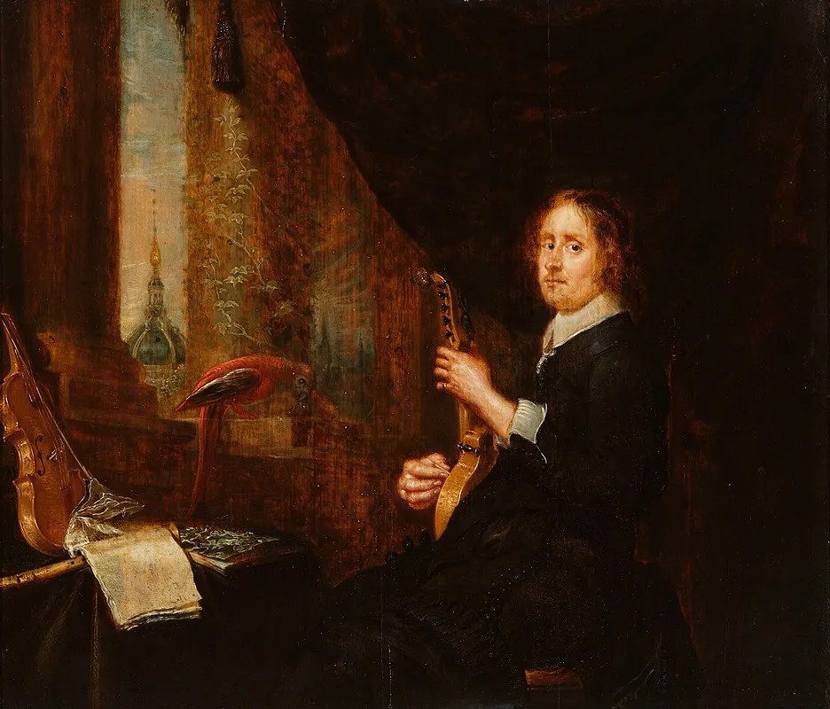 Portrait Of A Man With A Cythara Wall Art by Gonzales Coques - High-Resolution Digital Print