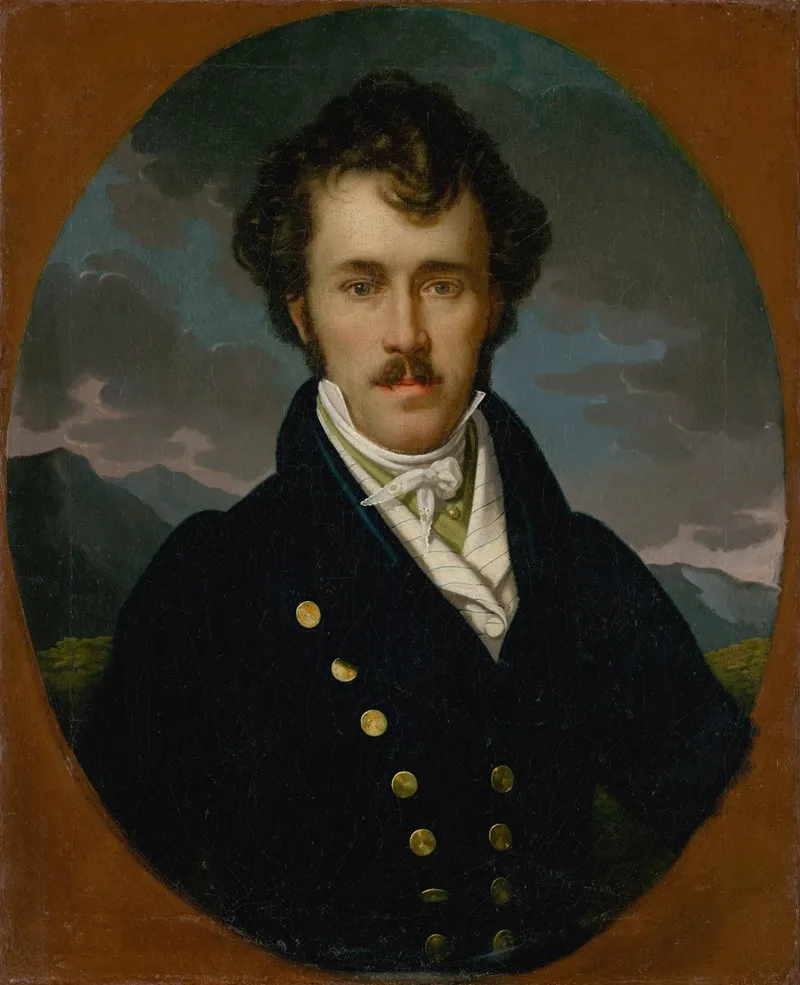 Portrait Of A Man With Mountain Landscape In The Background Wall Art by Teodor Boemm - High-Resolution Digital Print